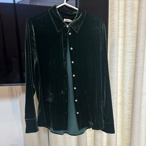 Faherty Dark Green Velvet Blouse